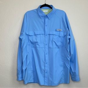 Columbia Shirt Adults Large Blue PFG Fishing Button Up Long Sleeve Vented Light